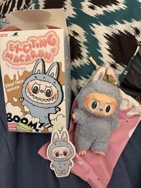 Labubu Exciting Macaron The Monsters Vinyl Face Plush Doll - Blue Gray Sea Salt